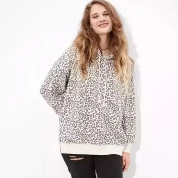 American Eagle Outfitters Gray Leopard Print Hoodie - Picture 1 of 7